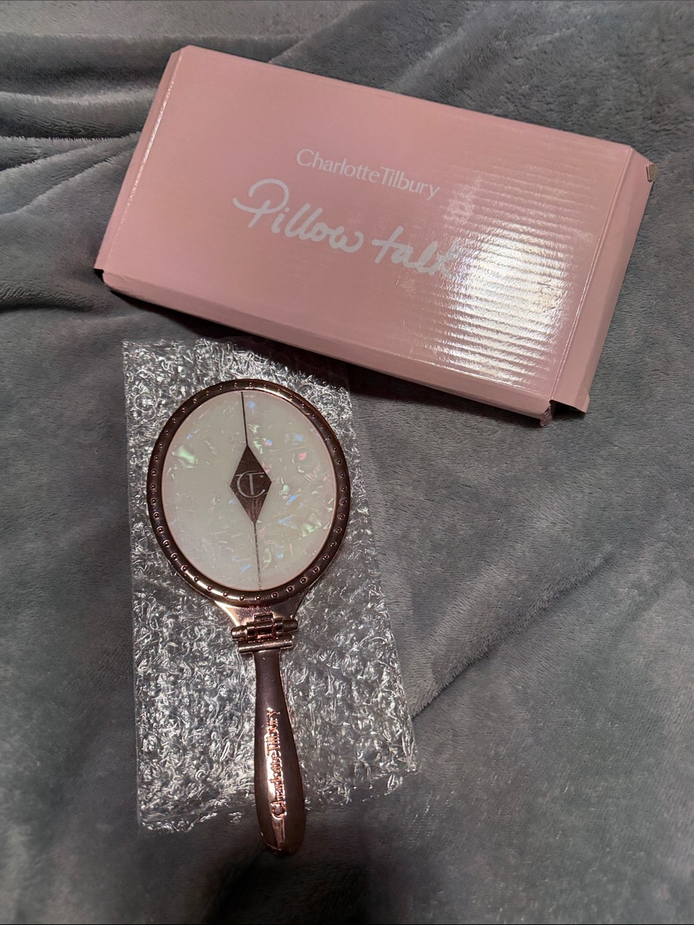 Charlotte Tilbury Rose Gold Hand Mirror with Pillow Talk Pink Box